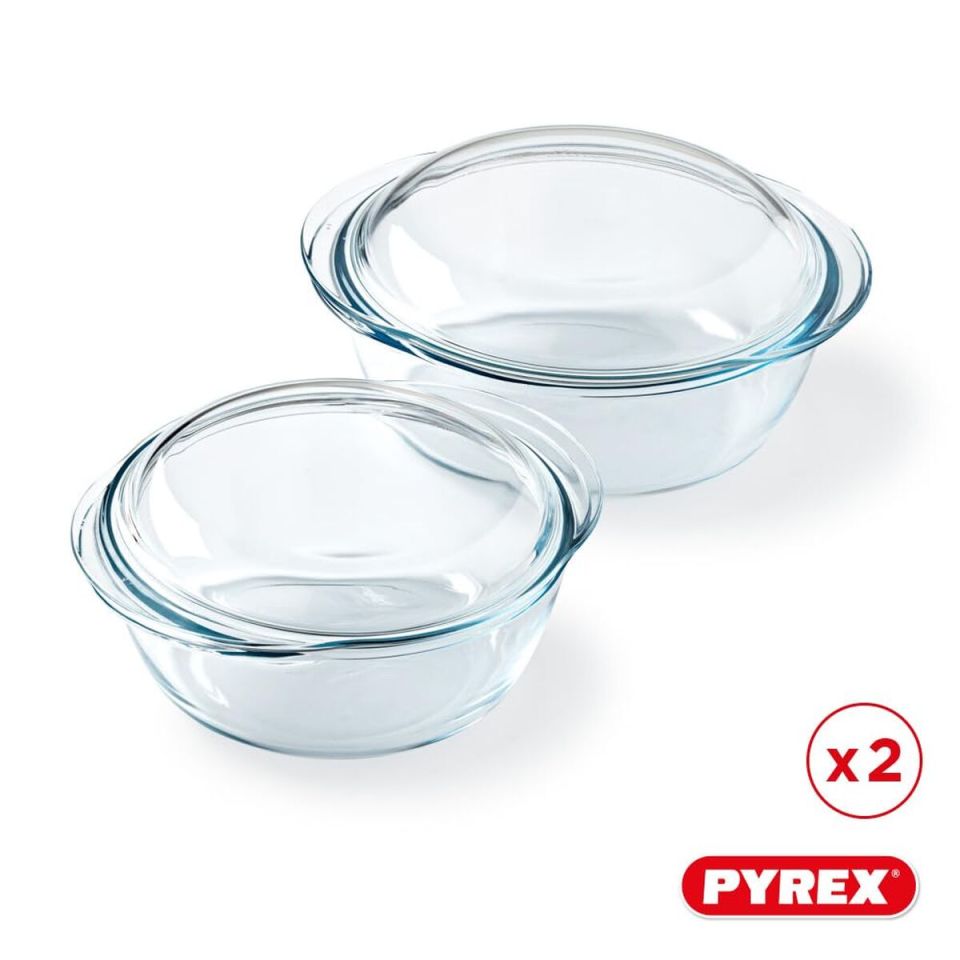Pyrex ronde ovenschalen 1L met deksel set van 2