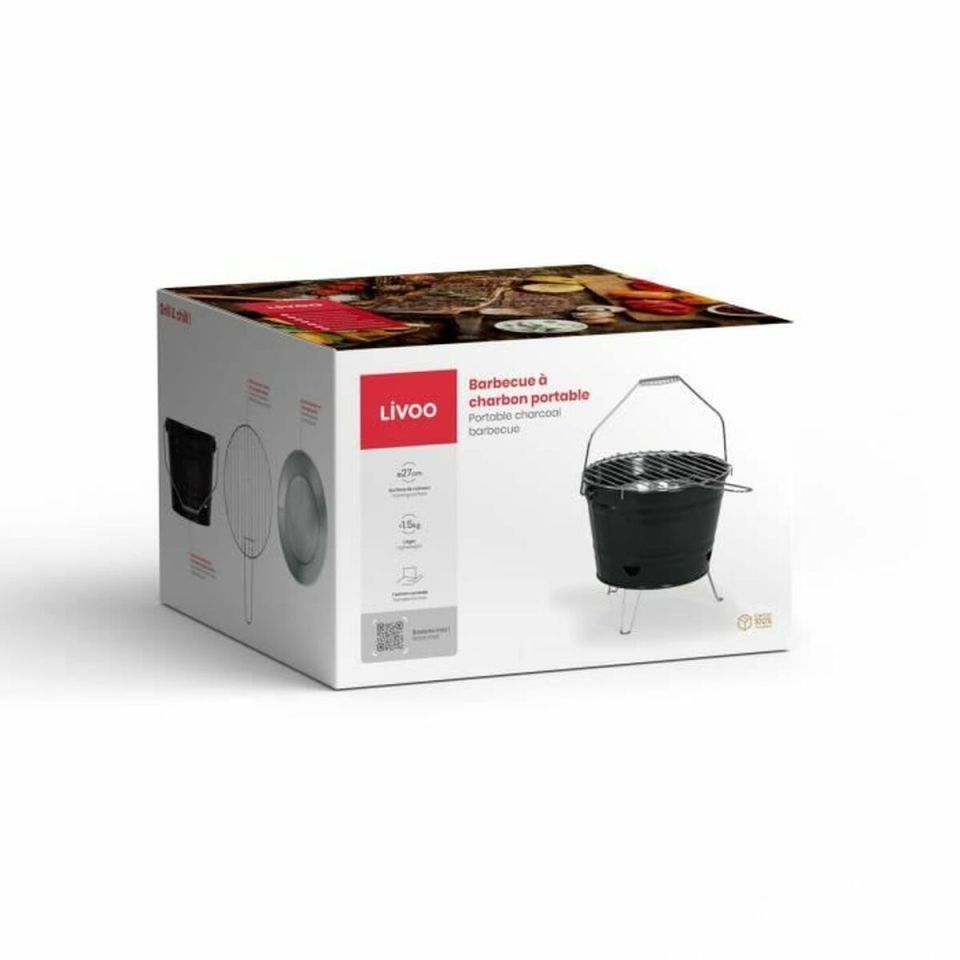 Livoo DOC327N houtskoolbarbecue 27 cm met draaggreep zwart