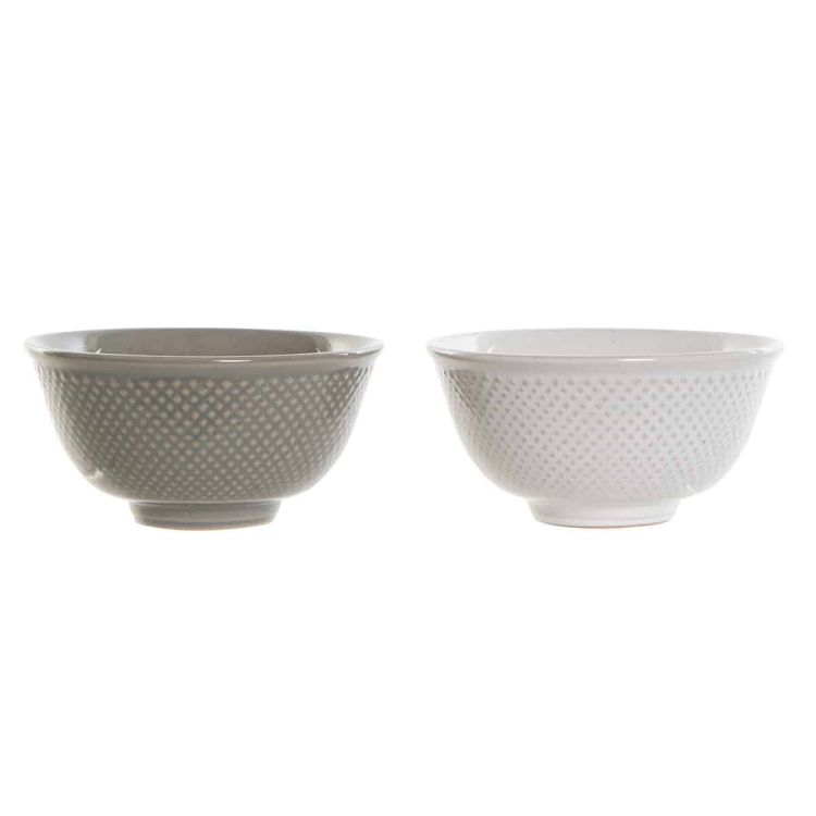 DKD Home Decor kommen set 2 stuks wit/grijs porselein vintage 12,5 cm
