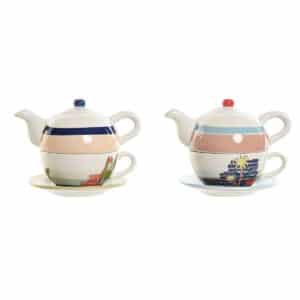 Theepot Home ESPRIT Blauw Wit Groen Licht Roze Dolomite 750 ml (2 Stuks) | Huisbest.nl