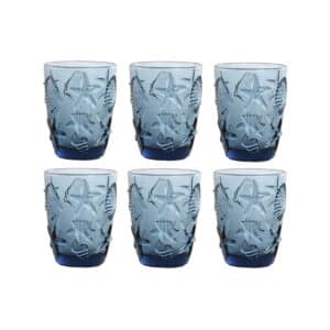 Glazenset Home ESPRIT Blauw Kristal Mediterrane Met reliëf 290 ml (6 Stuks) | Huisbest.nl