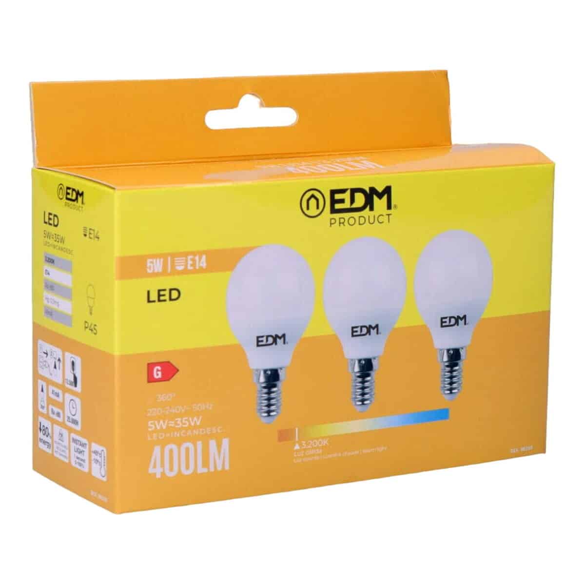 Set van 3 ledlampen EDM 98200 G 35 W 5 W 50 W E14 400 lm Ø 4