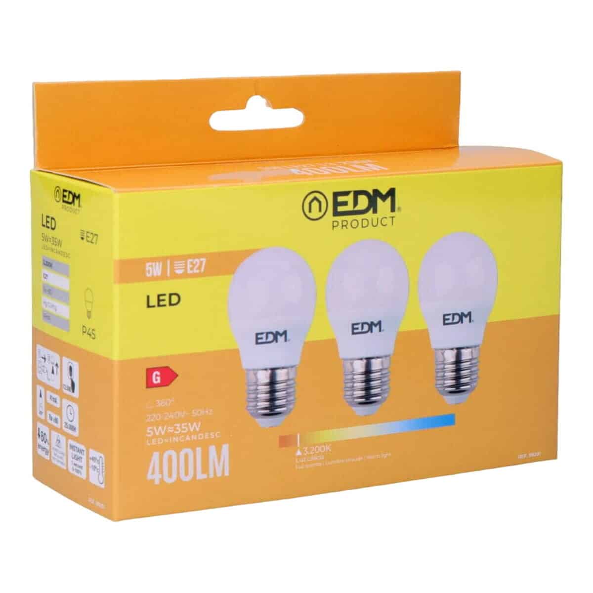 Set van 3 ledlampen EDM 98201 G 35 W 5 W 50 W E27 3200 Lm Ø 4