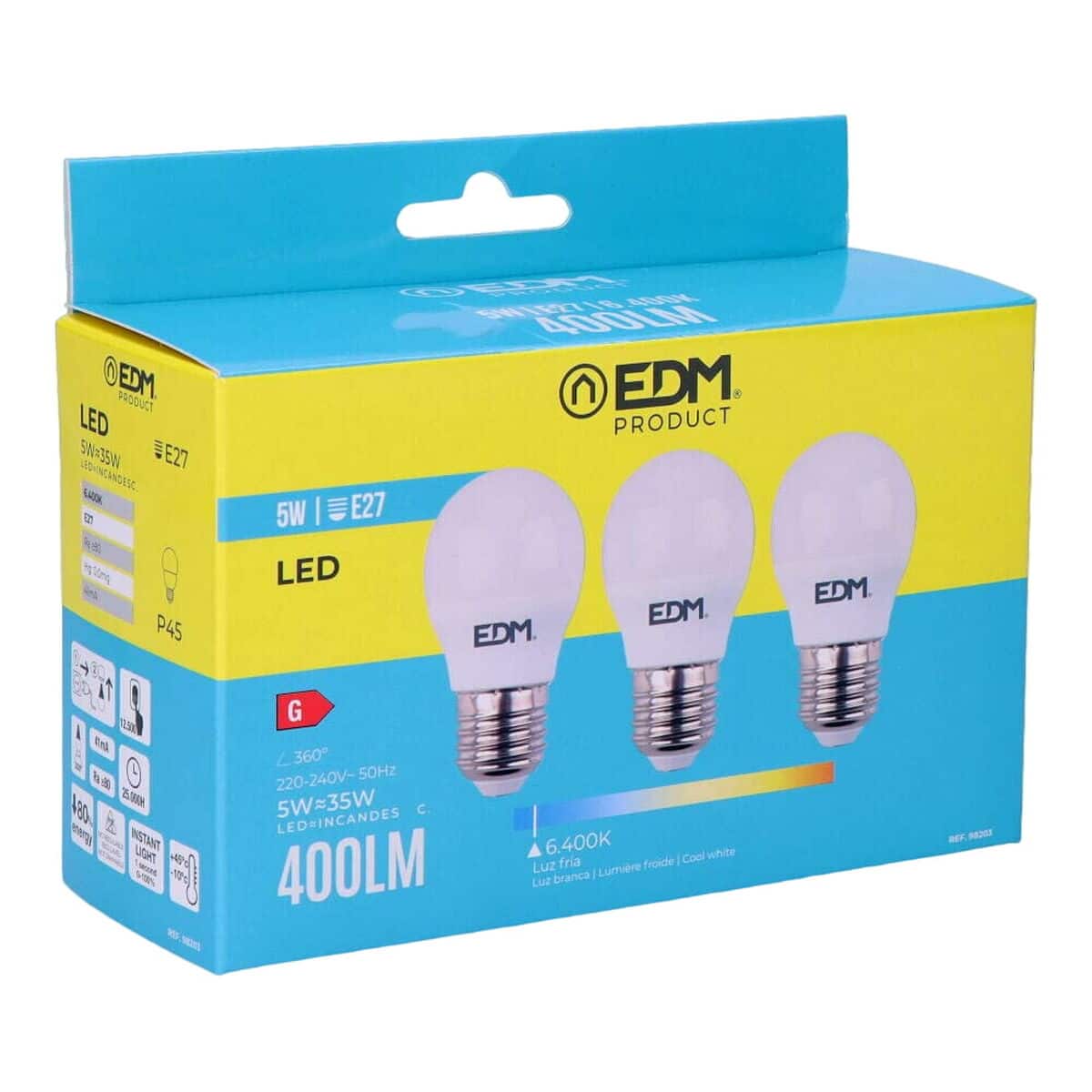 Set van 3 ledlampen EDM 98203 G 35 W 5 W 50 W E27 400 lm Ø 4