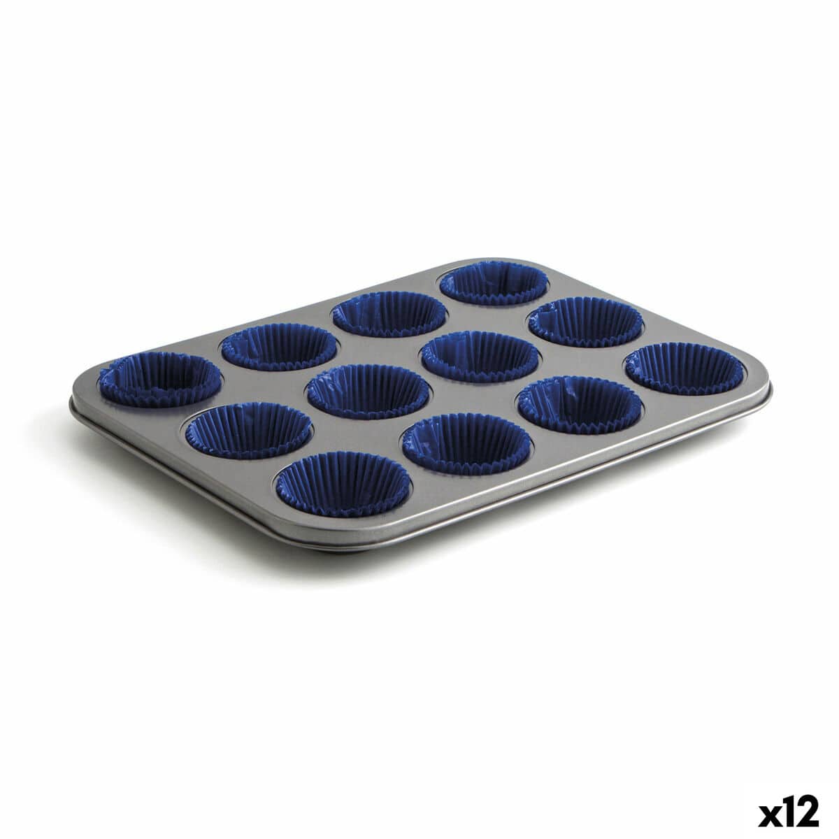 Bakplaat voor Muffins Quid Sweet Grey Zwart 36 x 17 x 3 cm (12 Stuks) | Huisbest.nl