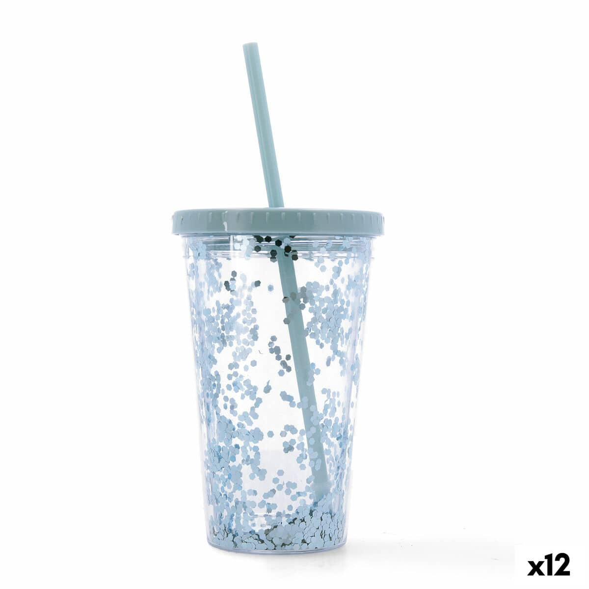 Beker met Rietje Quid Quidate Blauw Plastic 425 ml (12 Stuks) | Huisbest.nl