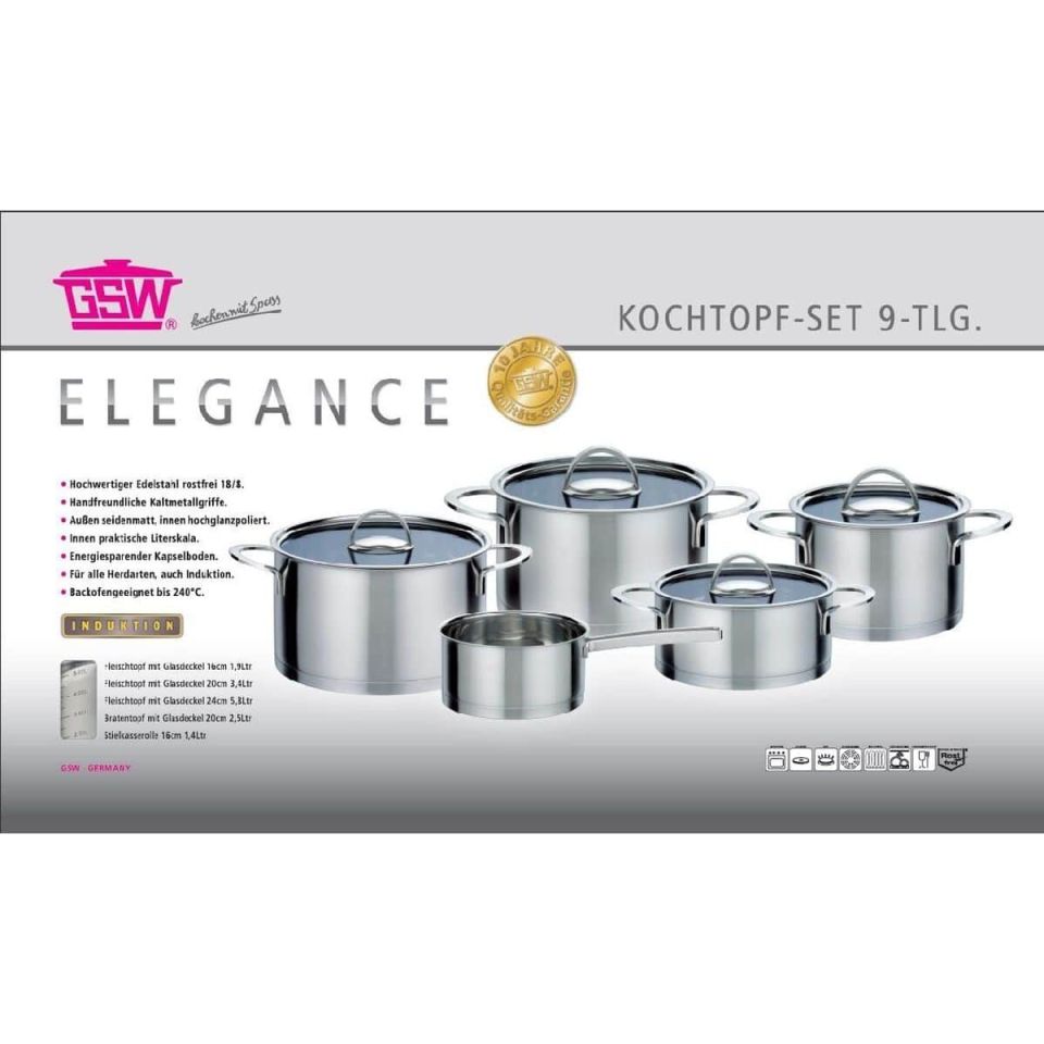 GSW Elegance RVS pannenset inductie zilver 9-delig