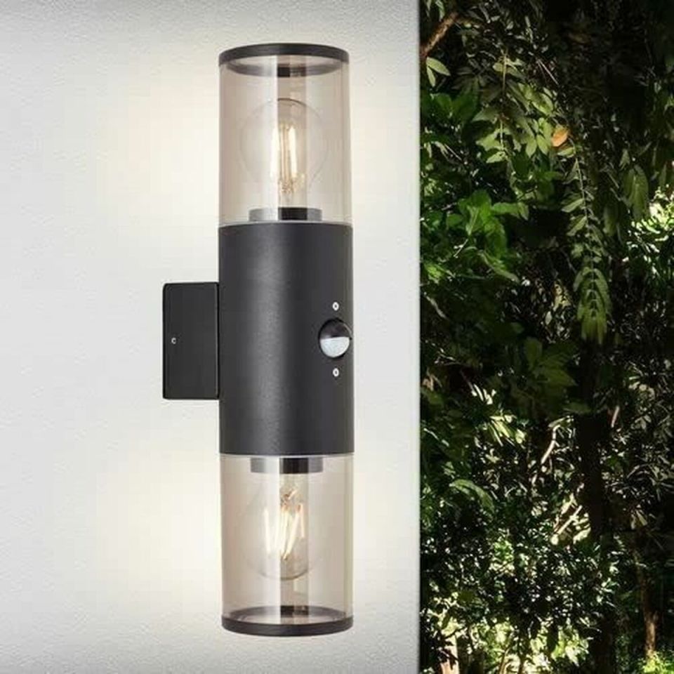 Brilliant Sergioro 96474/63 outdoor wall light black with motion sensor IP44 2xE27
