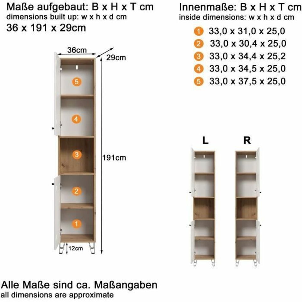 Trendteam Touch hoge badkamerkast wit eiken 191 cm