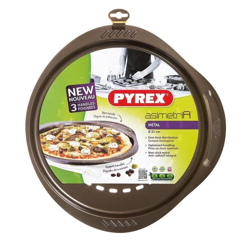 Pyrex asimetriA pizza plate 32 cm PFAS-free easy-grip