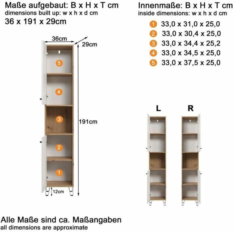 Trendteam Touch hoge badkamerkast wit eiken 191 cm