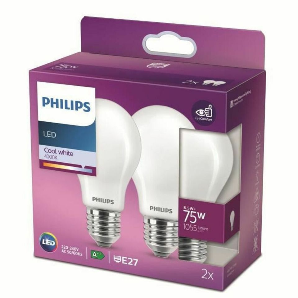 Philips LED lamp E27 75W equivalent 4000K frosted (2 pcs)