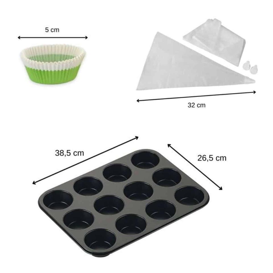 Zenker muffin baking set 3-piece with 12-mold and piping bag