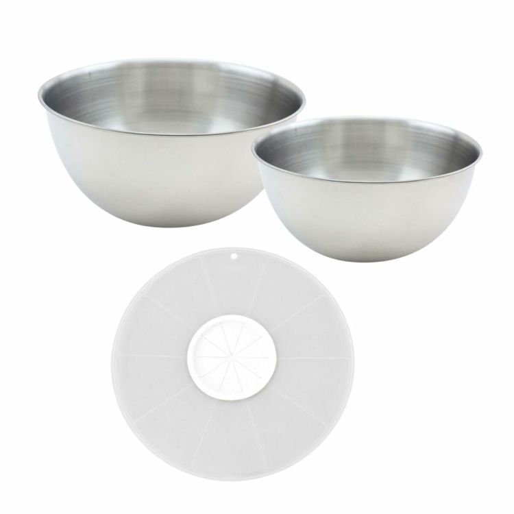 Fackelmann Basic stainless steel mixing bowls 20.5 and 25 cm with splash cover set of 3 parts