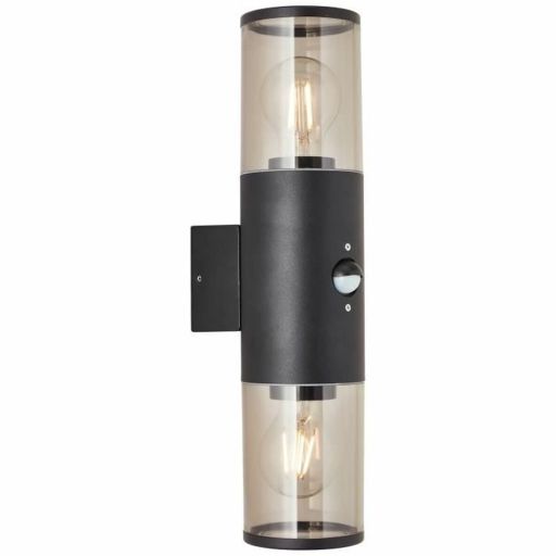 Brilliant Sergioro 96474/63 buitenwandlamp zwart met bewegingssensor IP44 2xE27 SV 3000 3000 W Zwart | Huisbest.nl