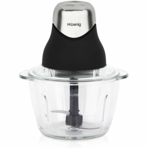 H.Koenig LEO8 mini chopper 1L glass 320W chrome Grinder Hkoenig LEO8 Black Chrome Glass Stainless Steel 1 L | Huisbest.nl