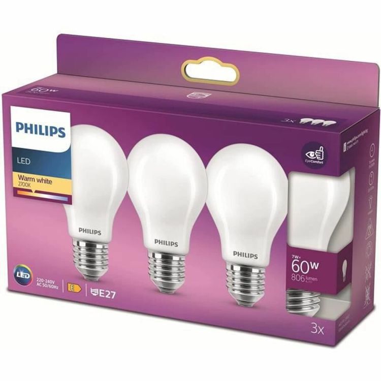 Philips LED filamentlamp mat E27 7W 806lm warmwit 3-pack