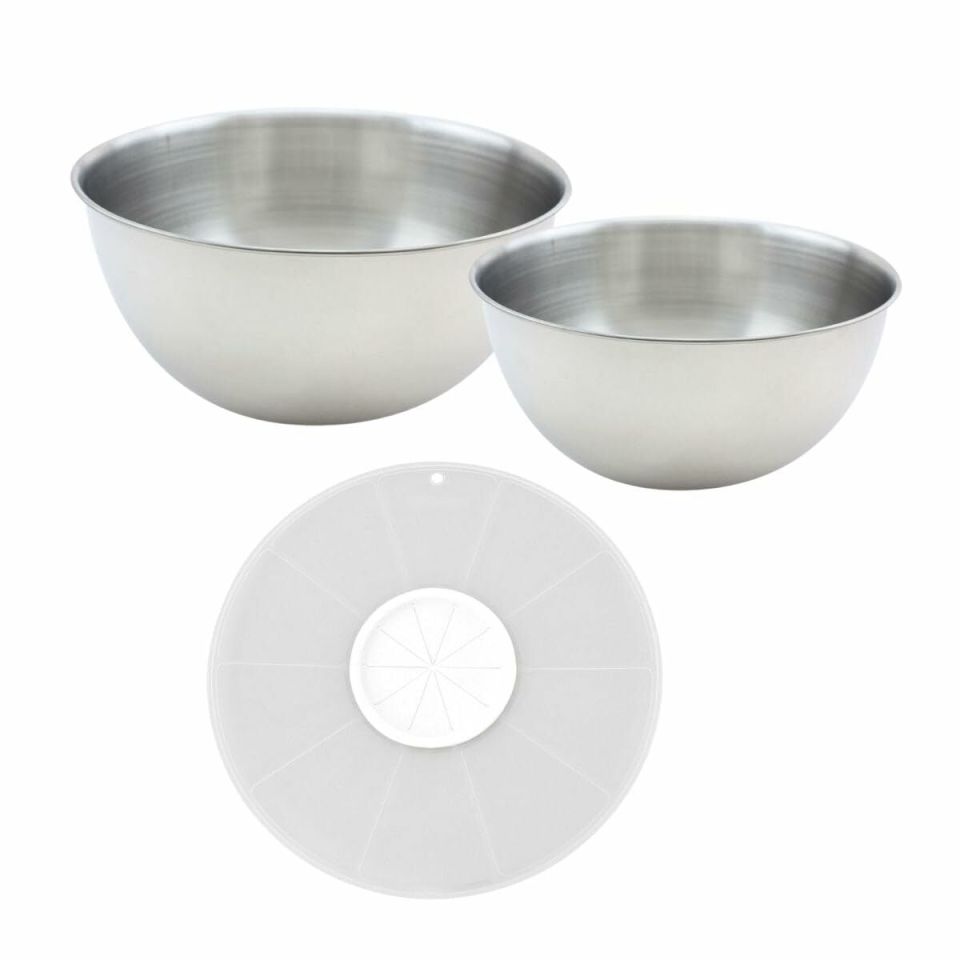 Fackelmann Basic stainless steel mixing bowls 20.5 and 25 cm with splash cover set of 3 parts