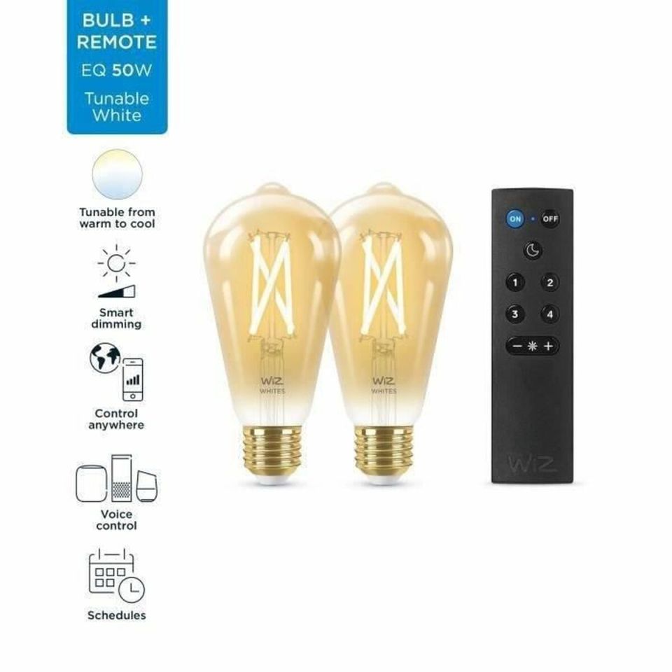 WiZ ST64 slimme filamentlamp E27 met remote (2 stuks)