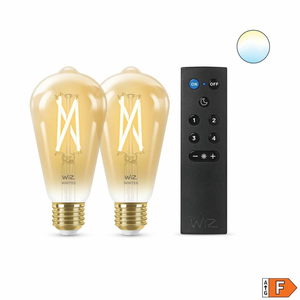 WiZ ST64 slimme filamentlamp E27 met remote (2 stuks)