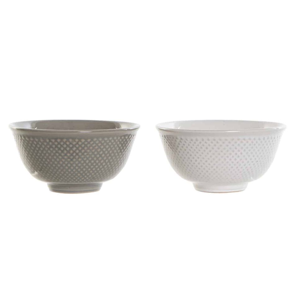 DKD Home Decor kommen set 2 stuks wit/grijs porselein vintage 12,5 cm