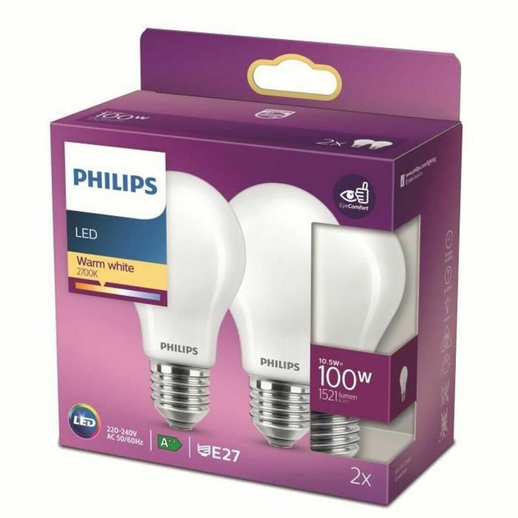 Philips LED lamp E27 10,5W 2700K 1521 lm (2 stuks)