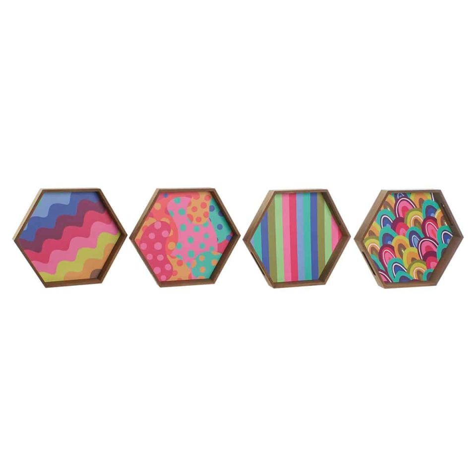 DKD Home Decor tray set natural/multicolor MDF 35 x 35 x 5 cm (4 pieces)