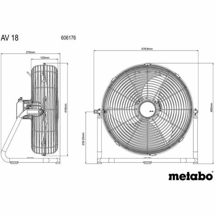 Metabo AV 18 Cordless Fan, 18V, 355 mm, 3 Speeds