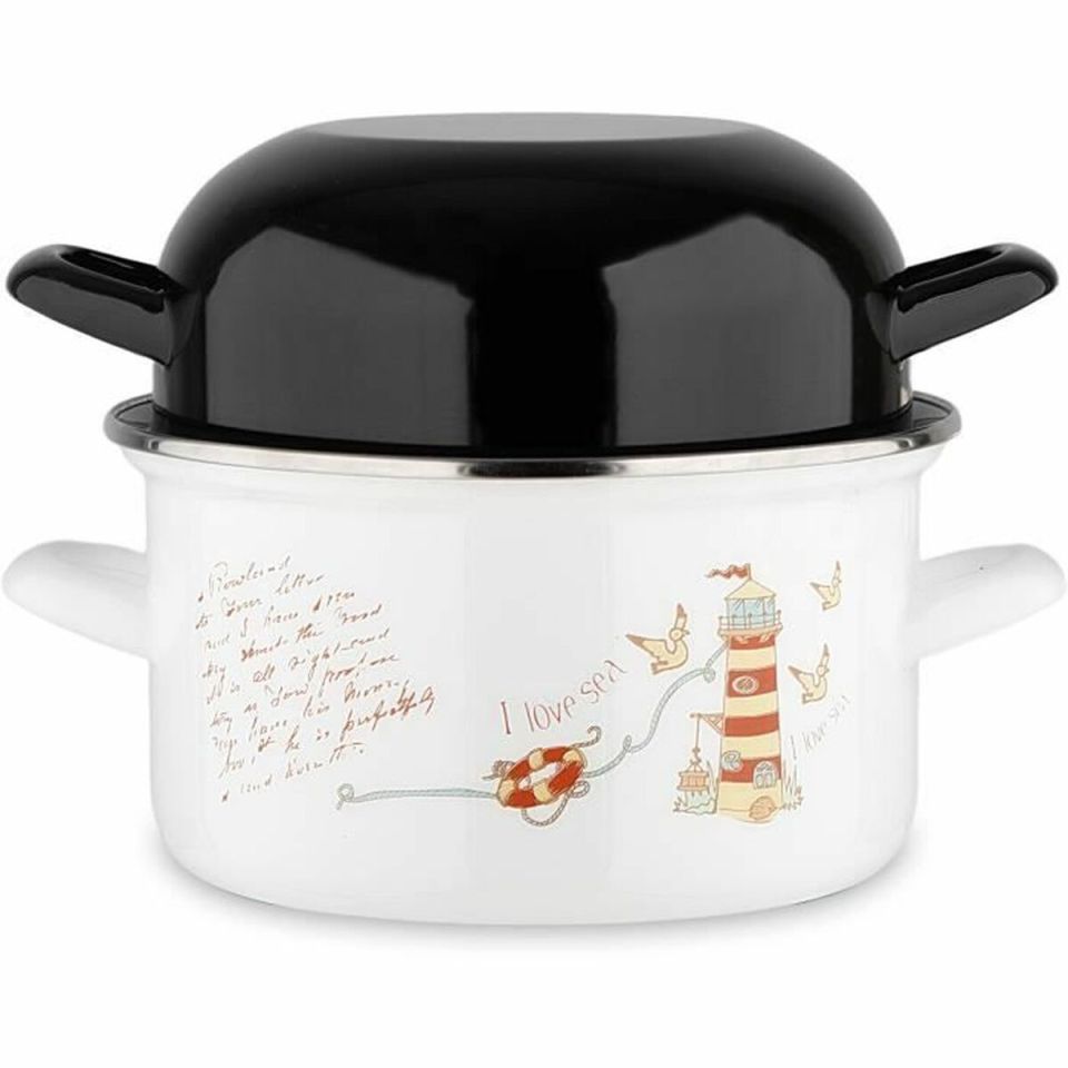Baumalu mosselpan 20 cm 2,5L emaille decor vuurtoren wit/zwart inductie