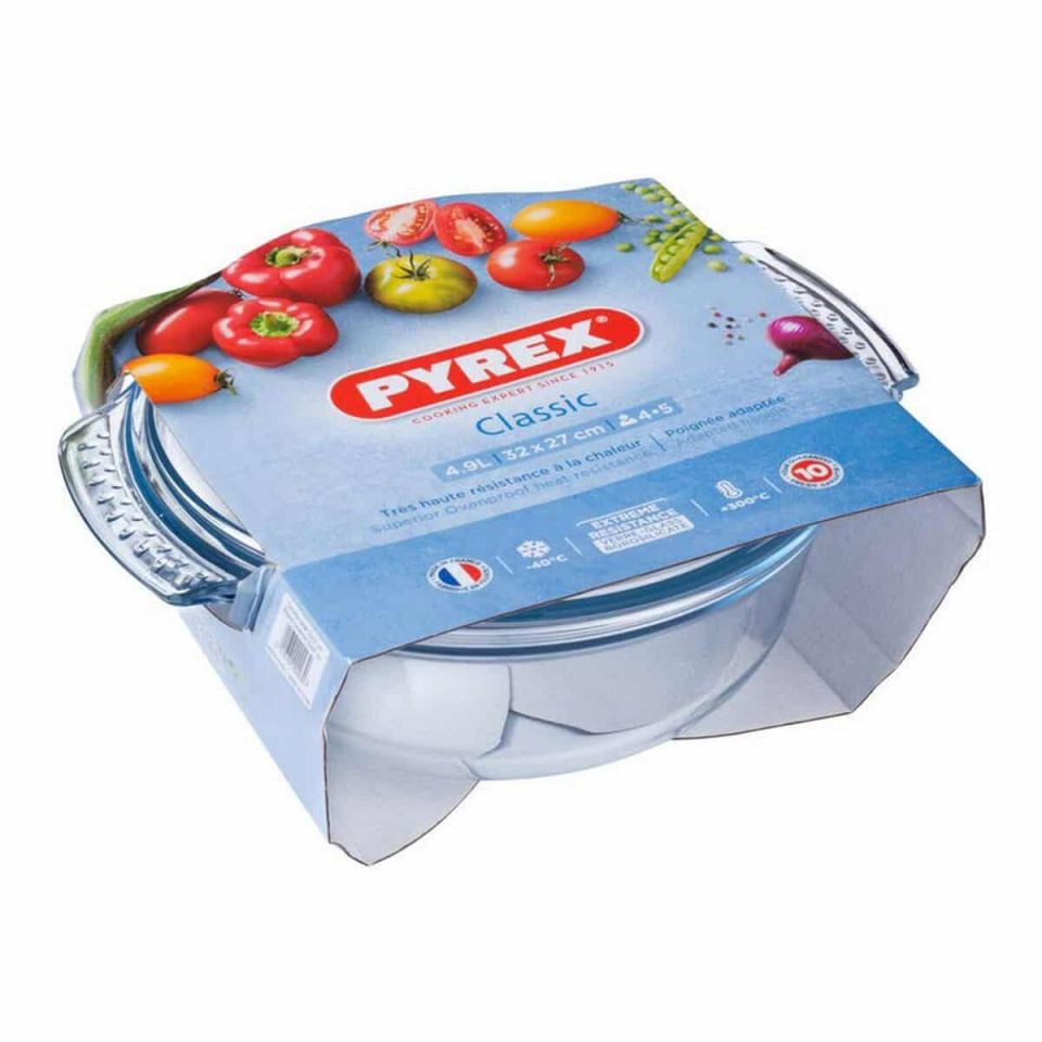 Pyrex Classic round baking dish 4.9L with lid 32cm