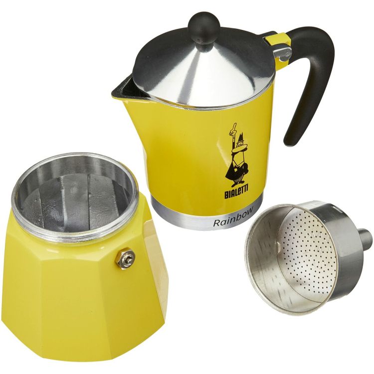Bialetti Rainbow Yellow 6 cup aluminum coffee pot / moka pot