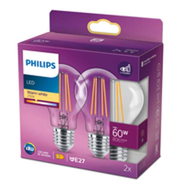 Philips filamentlamp helder 60W E27 2700K (2 stuks)
