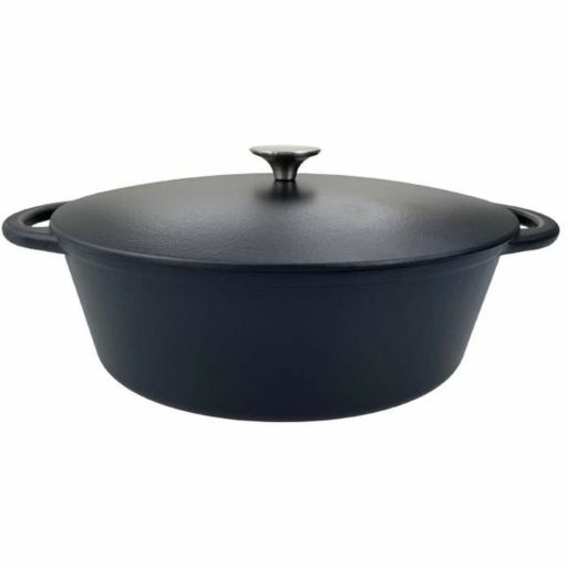 Baumalu 336408 ovale gietijzeren braadpan / cocotte 33 cm zwart mat 6L Pan met Deksel Baumalu Zwart 38 x 30 x 16 cm | Huisbest.nl