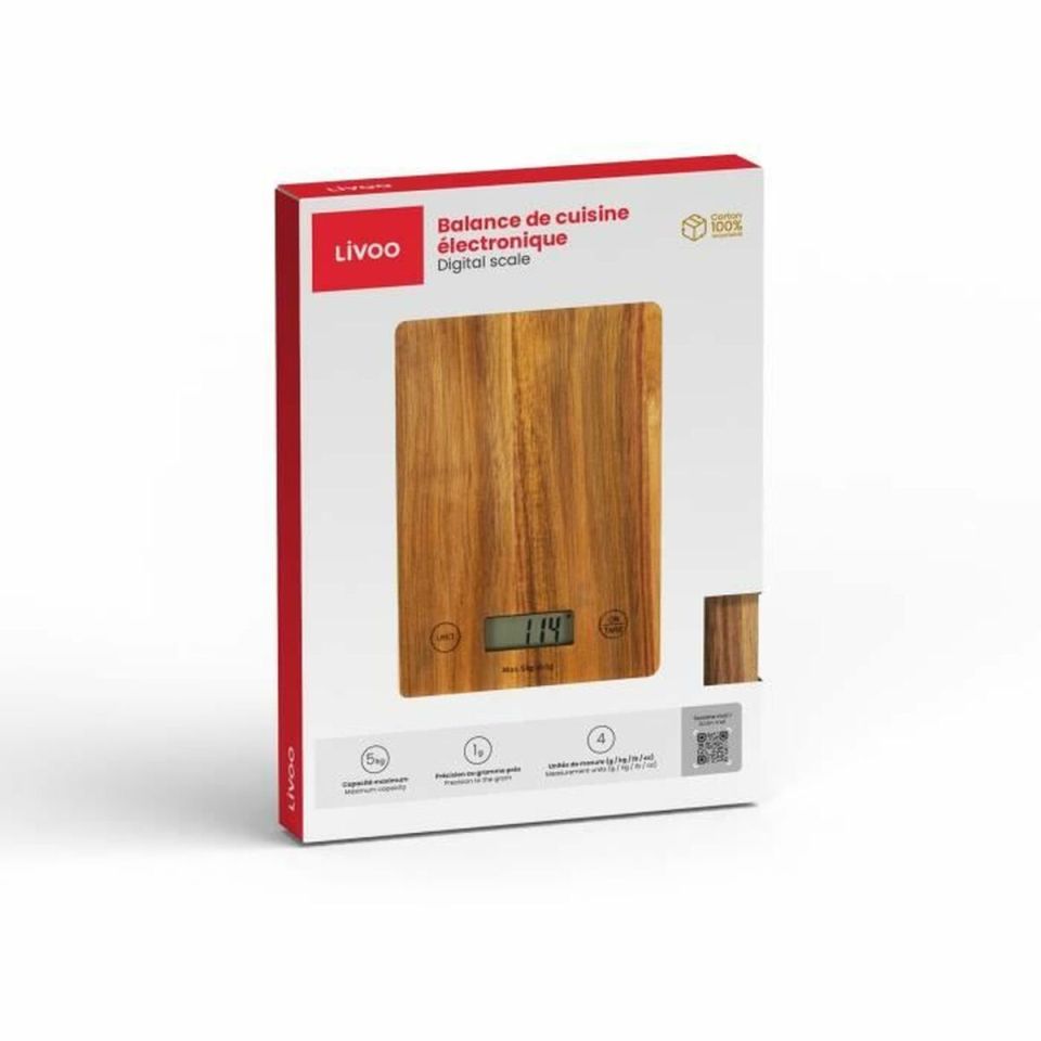 Livoo DOM492 keukenweegschaal acaciahout 5 kg digitaal