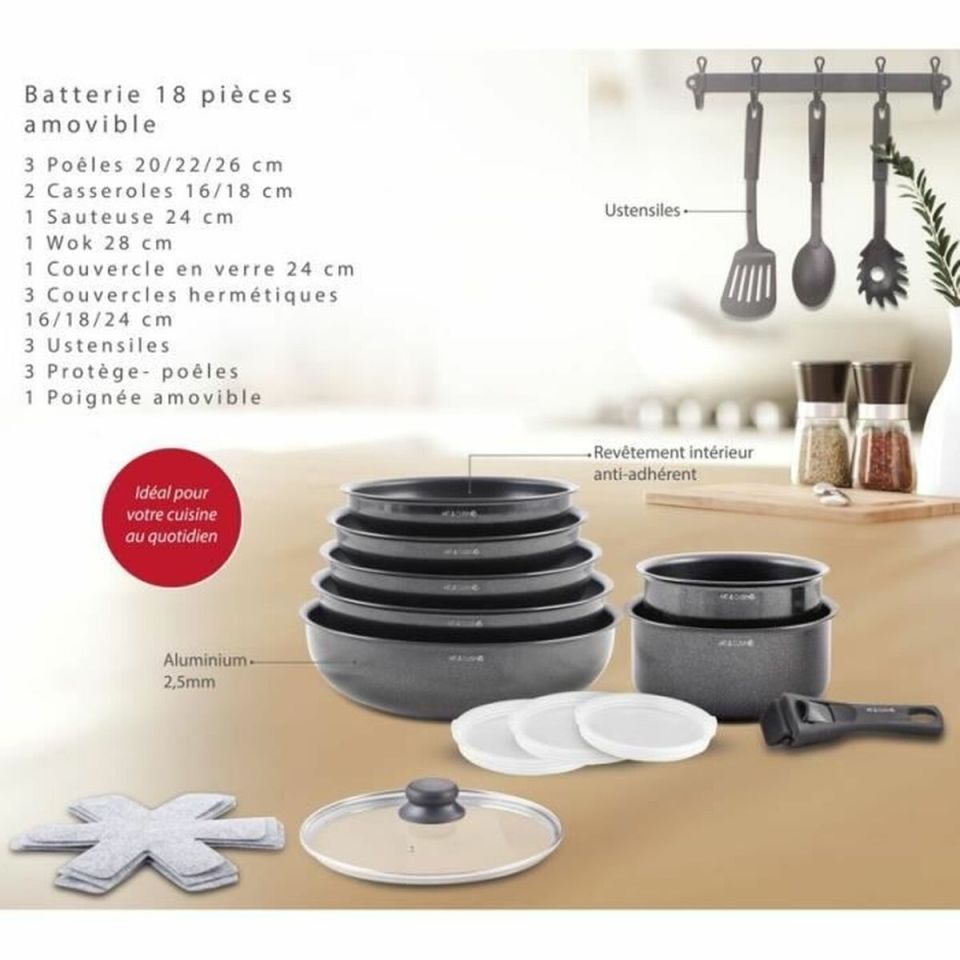 Art & Cuisine AC1824 pannenset 18-delig inductie met afneembaar handvat