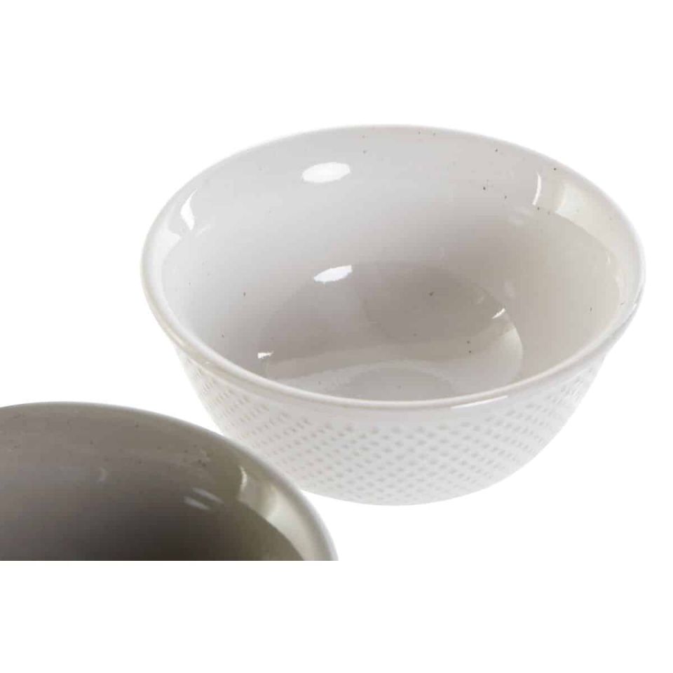 DKD Home Decor kommen set 2 stuks wit/grijs porselein vintage 12,5 cm