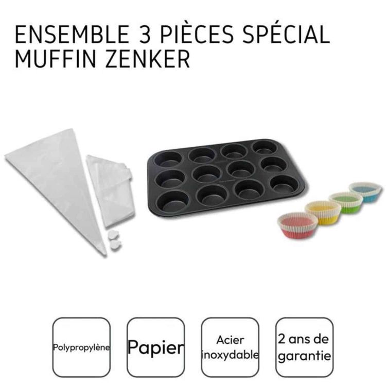 Zenker muffin baking set 3-piece with 12-mold and piping bag