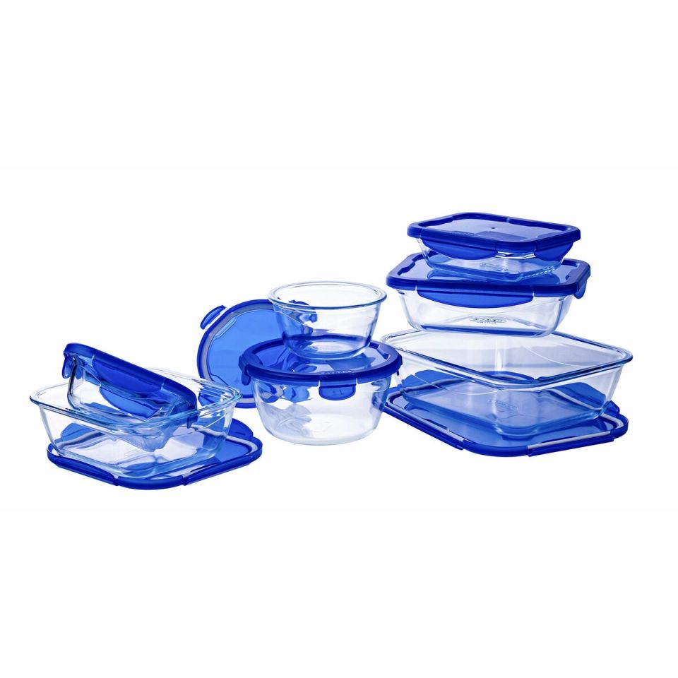 Voedselopslagcontainer Pyrex Blauw Transparant Rond 1,6 L (6 Onderdelen)
