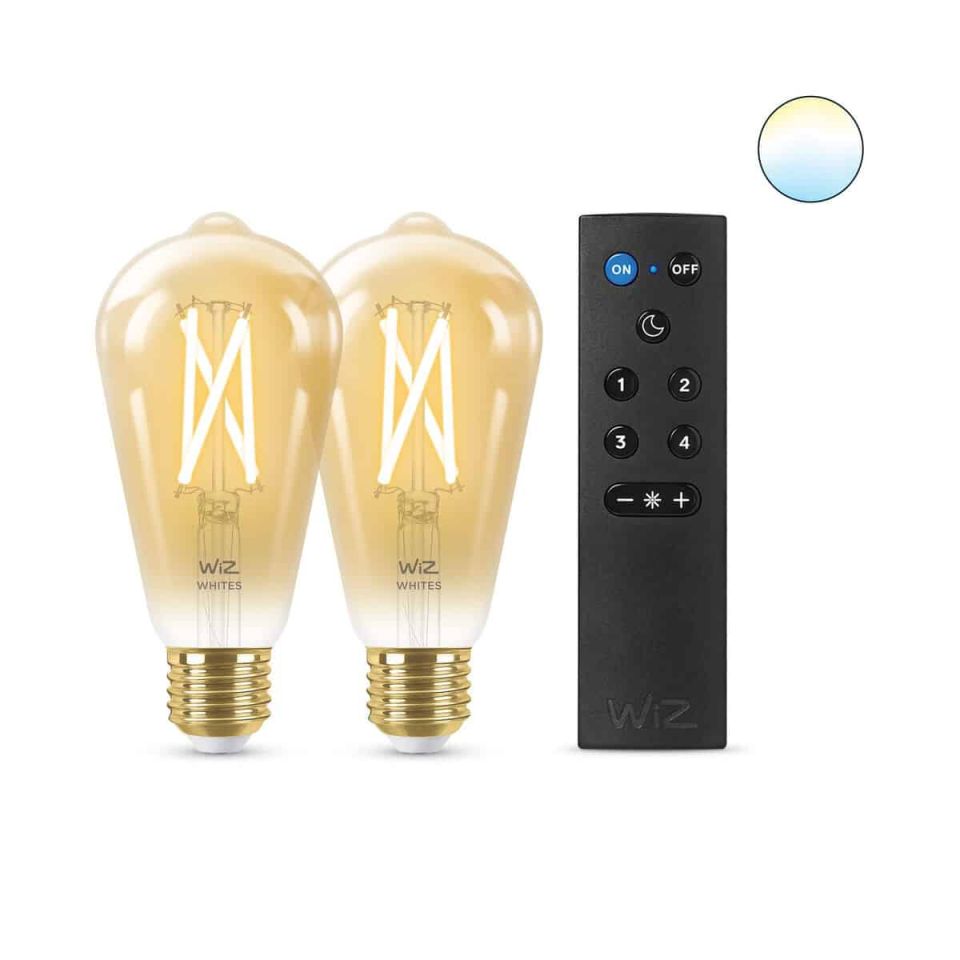 WiZ ST64 slimme filamentlamp E27 met remote (2 stuks)
