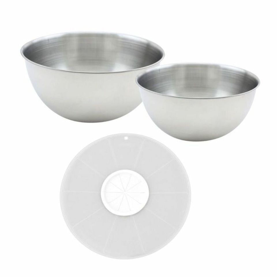Fackelmann Basic RVS mengschalen 20,5 en 25 cm met spatdeksel set van 3 onderdelen