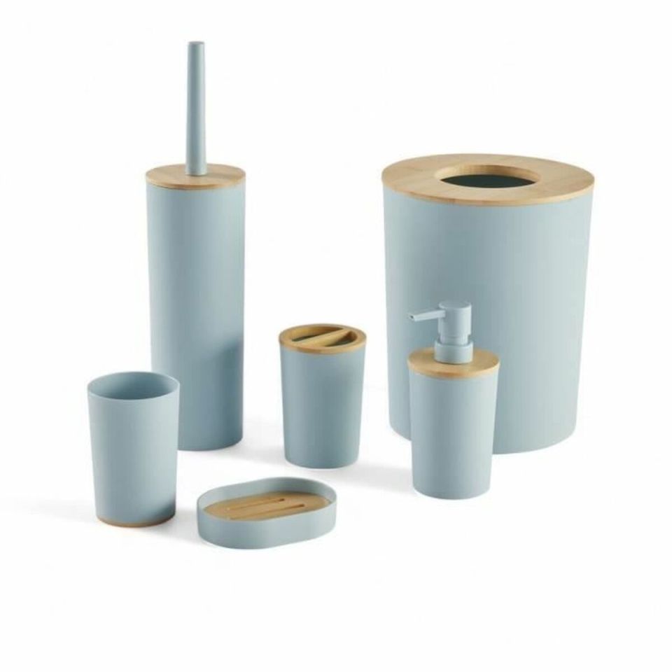 TODAY UTILITY bath set 6-piece blue with bamboo accessories