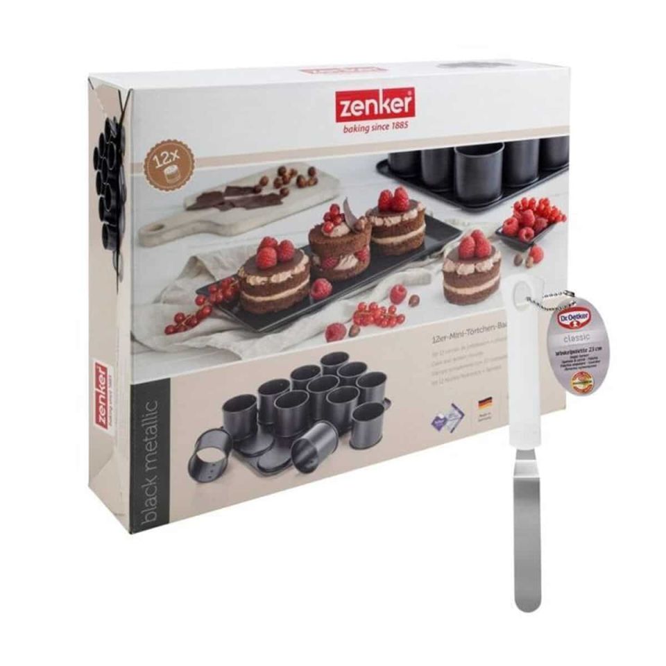 Zenker baking tray 12 mini cakes + icing spatula 38×30 cm