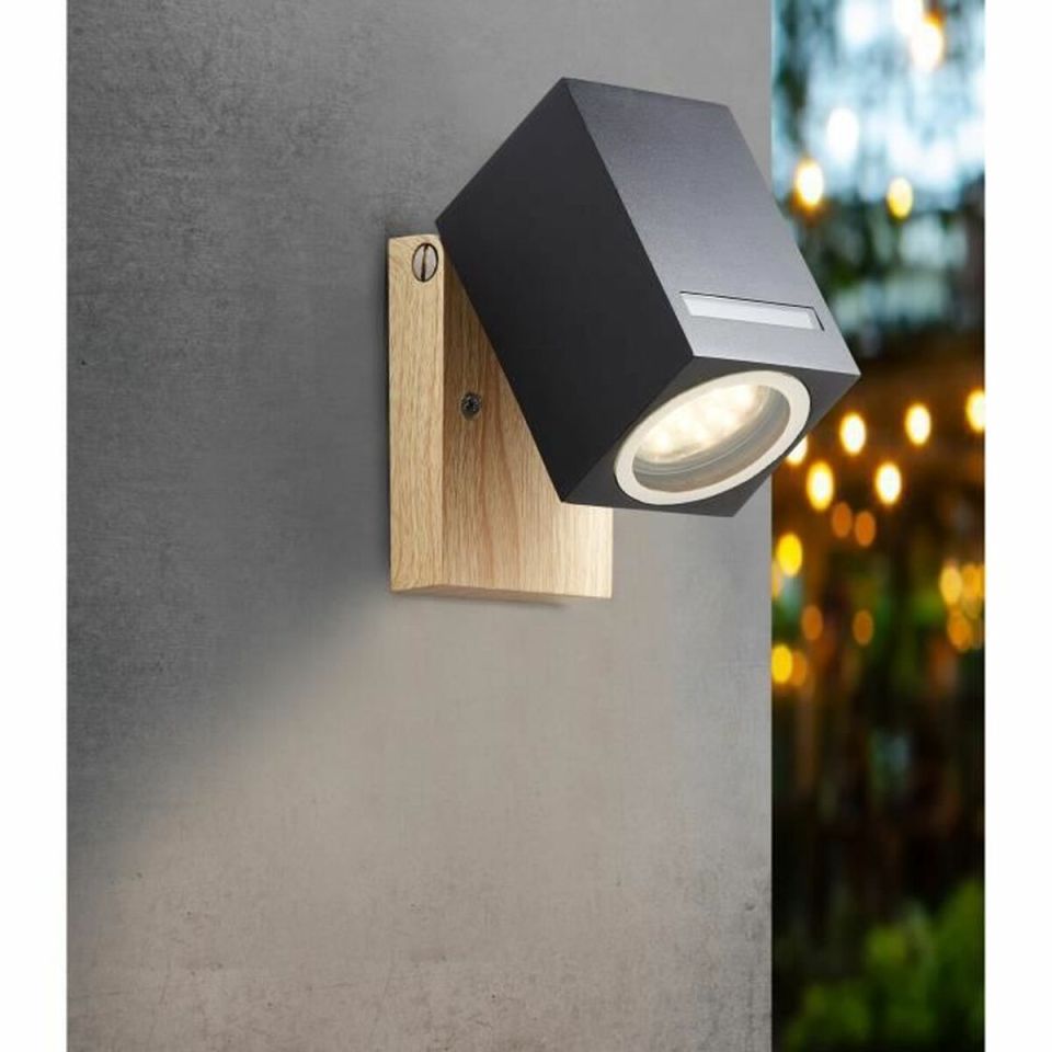Brilliant Galeni 96375/76 buiten wandspot zwart/naturel IP44 GU10
