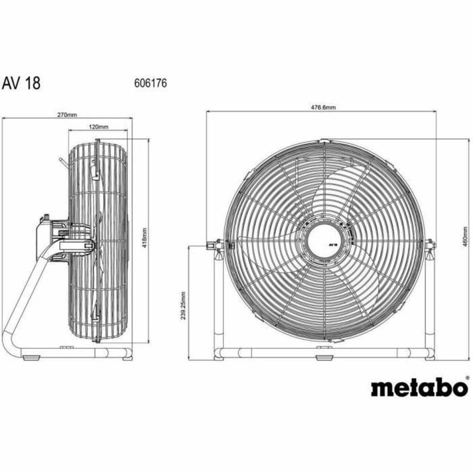 Metabo AV 18 accuventilator 18V 355 mm 3 snelheden