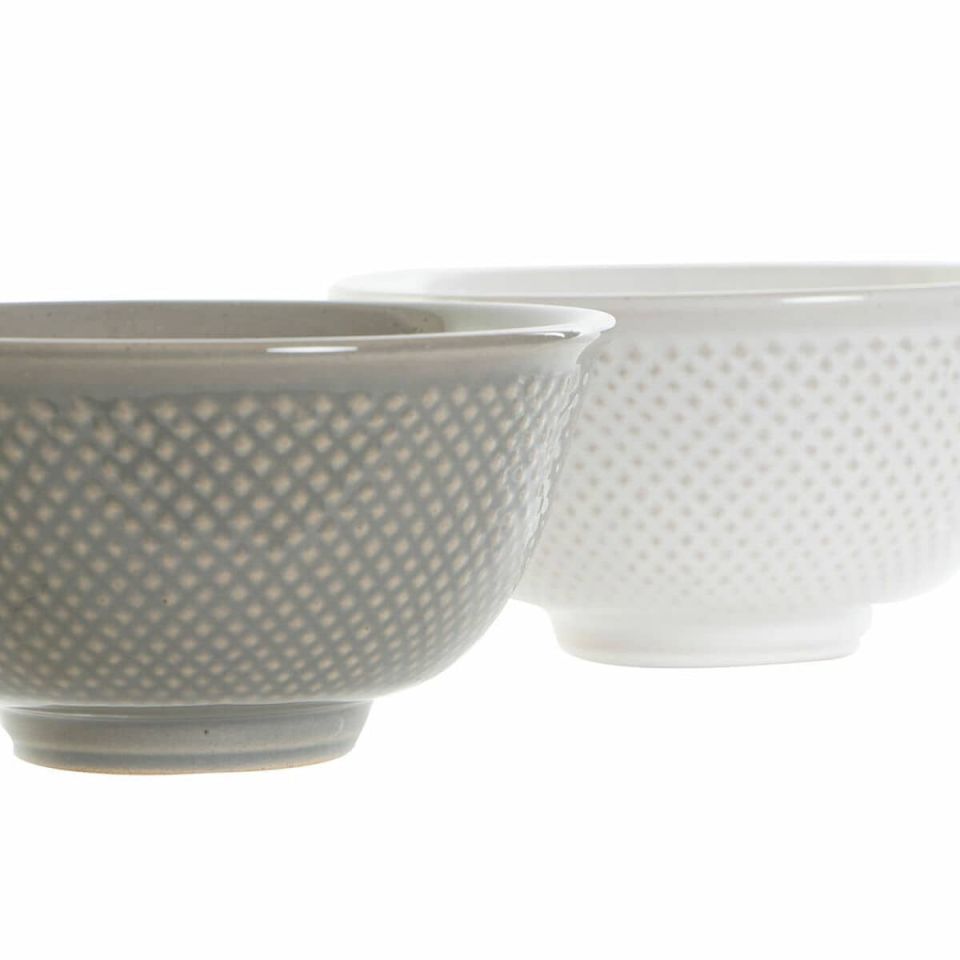 DKD Home Decor kommen set 2 stuks wit/grijs porselein vintage 12,5 cm